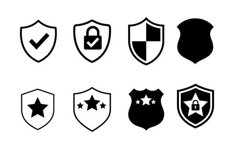 Security shield icon set with various protection symbols including check ma.. Stock Illustration