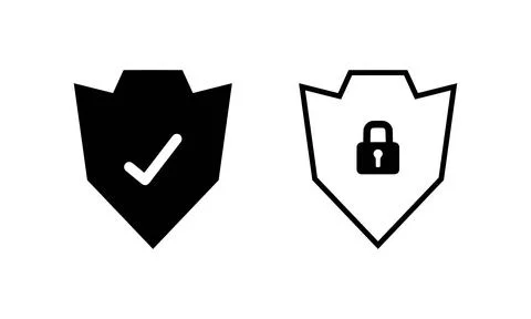 Security Shield Icons with Checkmark and Lock Symbols Stock Illustration