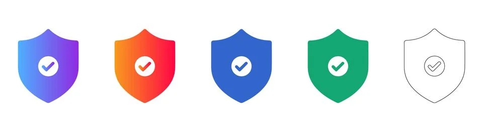 Security Shield Icons with Checkmark for Data Protection Stock Illustration