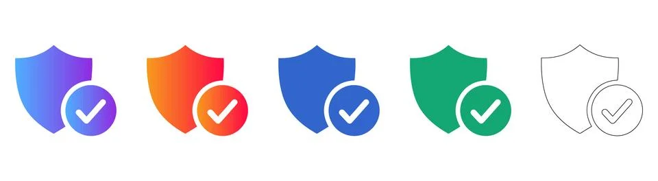 Security Shield Icons with Checkmark Symbol Stock Illustration