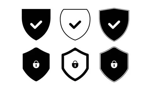 Security Shield Icons Collection with Check and Lock Symbols Stock-Illustration