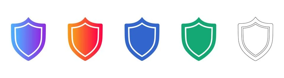 Security Shield Icons in Gradient and Line Art Ilustração Stock