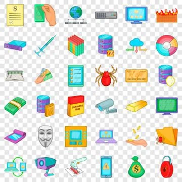 Security shield icons set, cartoon style Illustrazione stock