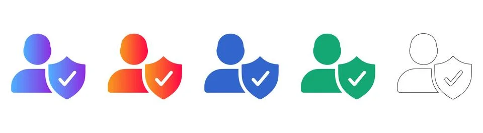 Security Shield Icons with User and Checkmark Stock Illustration
