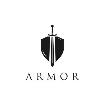 Security Shield with knight Sword logo design inspiration Stock Illustration