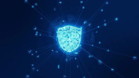 Security shield with line connection futuristic technology icon on background Stock Footage 155010579