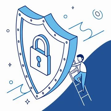Security shield with lock and ladder icon Stock Illustration