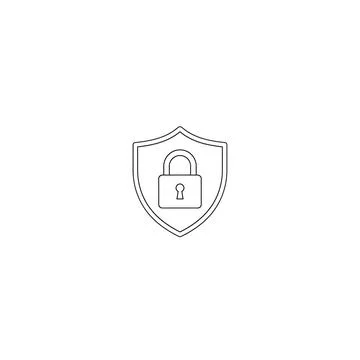Security shield lock icon line art with white background Stock Illustration