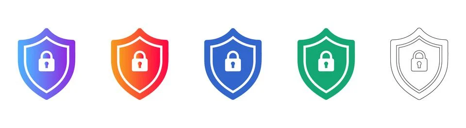 Security Shield Lock Icon Set in Colorful Gradient and Linear Design 스톡 일러스트