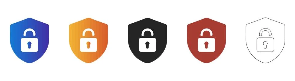 Security shield lock icon set for data protection Ilustración de archivo