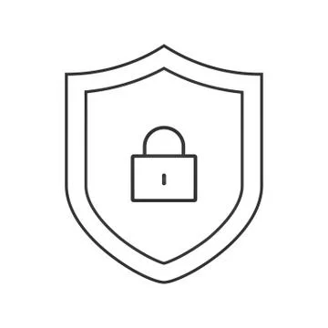 Security shield with lock outline icon. linear style sign for mobile concept and Stock Illustration