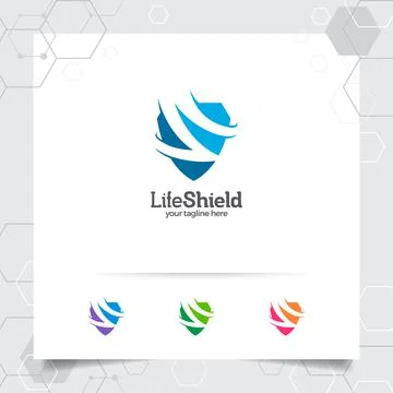 Security shield logo design with concept of protection shield vector and tech Stock Illustration