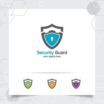 Security shield logo design with concept of protection shield vector and tech Stock Illustration
