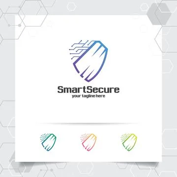 Security shield logo design with concept of protection shield vector and tech Stock Illustration