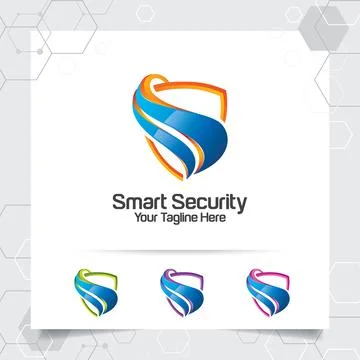 Security shield logo design with concept of protection shield vector and tech Stock Illustration