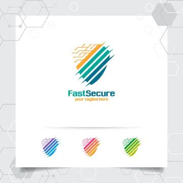 Security shield logo design with concept of protection shield vector and tech Stock Illustration