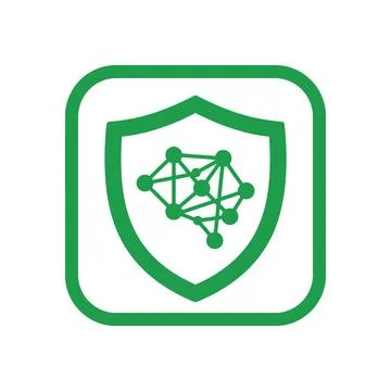 Security shield with neural brain network green icon for smart data protect.. Stock Illustration