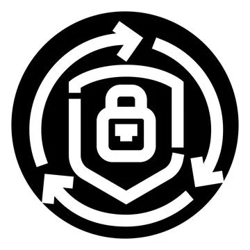 Security shield with padlock and circulating arrows Stock Illustration