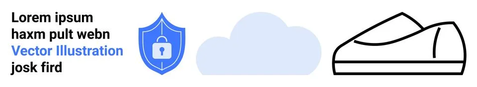 Security shield with padlock, cloud shape, and casual shoe outline with place Stockillustratie