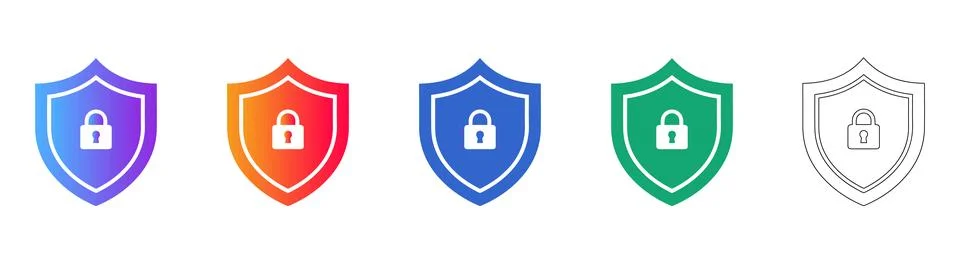 Security Shield Padlock Icon Collection Stock Illustration