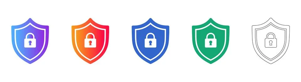 Security Shield Padlock Icon Set Stock Illustration