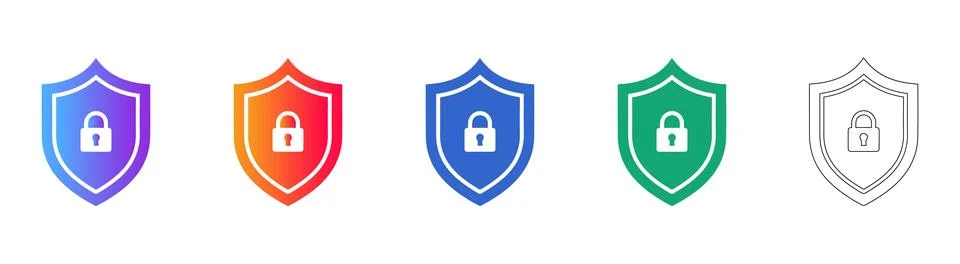 Security Shield with Padlock Icon Set Stock Illustration