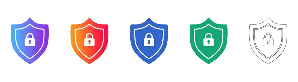 Security Shield with Padlock Icon Set Stock Illustration