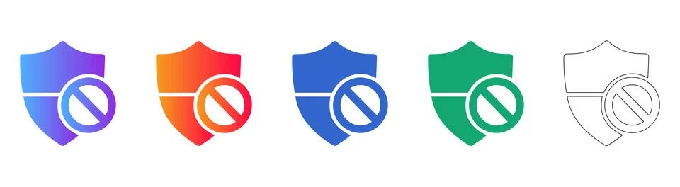 Security Shield Prohibition Icon Set Stock Illustration