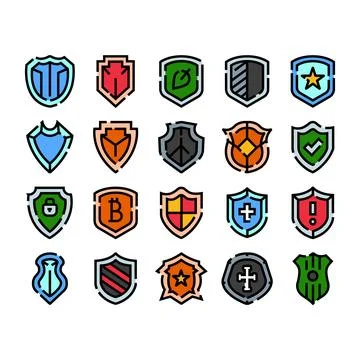 Security shield protection digital privacy line icon set Illustrazione stock