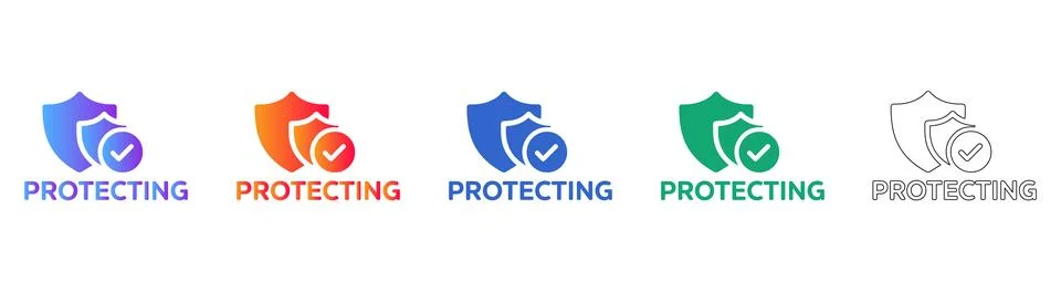 Security Shield Protection Icon Set with Checkmark Stock Illustration