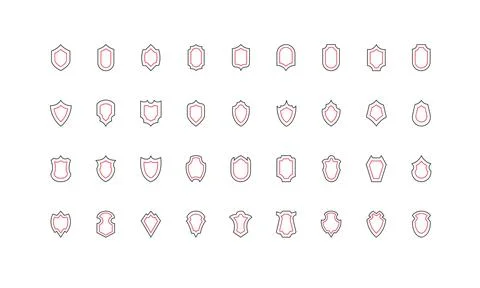 Security shield for protection, medieval insignia of different shape double line Stock Illustration