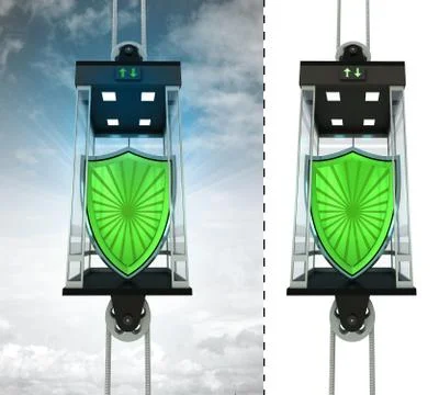 Security shield in sky elevator concept also isolated one illustration Illustrazione stock