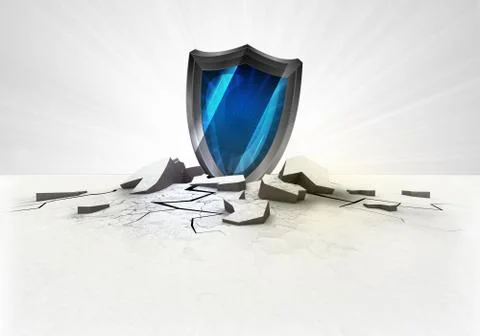 Security shield stuck into ground with flare concept illustration Stock Illustration