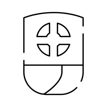 Security shield symbol with cross icon outline Illustrazione stock