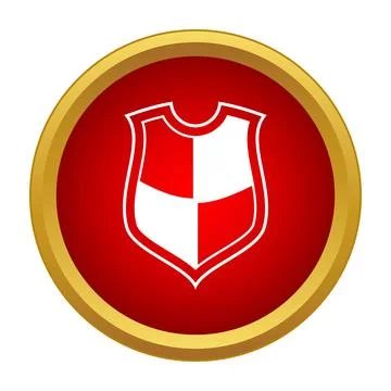 Security shield symbol in red gold circle button Illustrazione stock