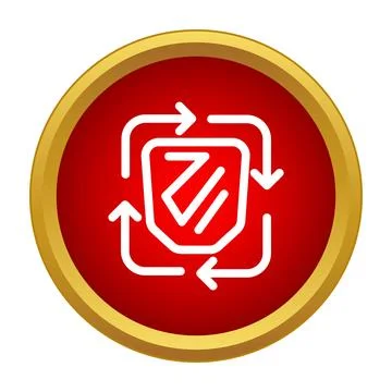 Security shield update process icon on red button Stockillustratie