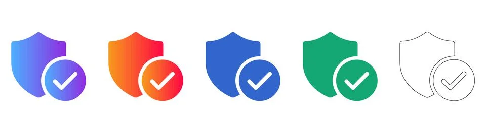 Security Shield Verified Checkmark Icons 스톡 일러스트