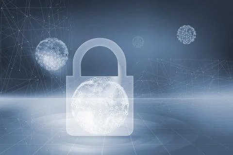 Security sign around the connection lines around earth globe concept series Illustrazione stock
