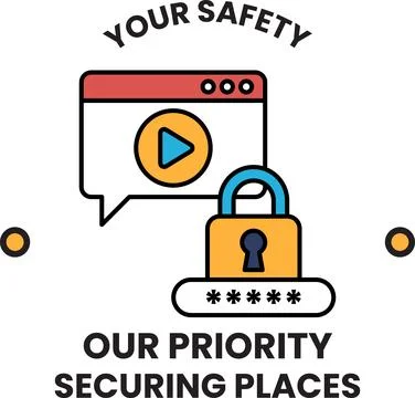 A security sign with a lock and a video on it Illustrazione stock