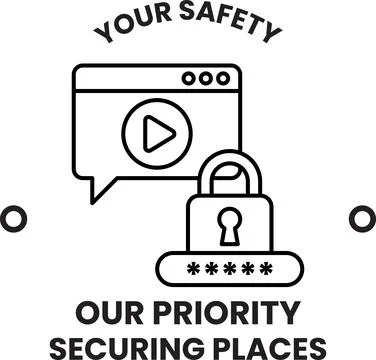 A security sign with a lock and a video on it Illustrazione stock