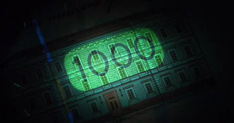 Security signs and elements under UV light on banknote 1000 Hryvnia of Ukraine Stock Footage 263820215