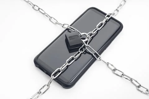 Security on smartphone, chain and padlock on smart phone. Cyber security on Stock Photos