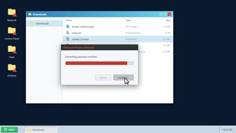 Security software blocking suspicious application during installation. 4K Stock Footage 341694015