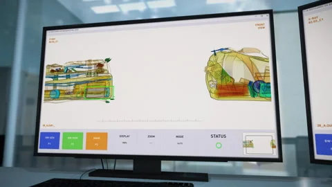 Security software identifying an explosive device in the luggage of a traveller Video stock 269130627