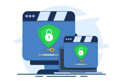 Security software that protects multiple digital devices from cyber attacks Stock Illustration
