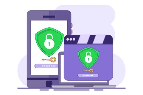 Security software that protects multiple digital devices from cyber attacks Stock Illustration