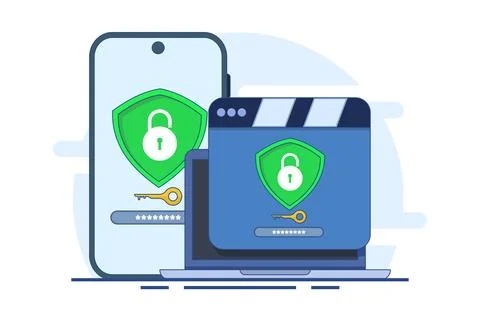 Security software that protects multiple digital devices from cyber attacks Stock Illustration