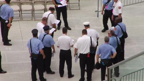 Security staff assembly and walking Stock Footage 159908747