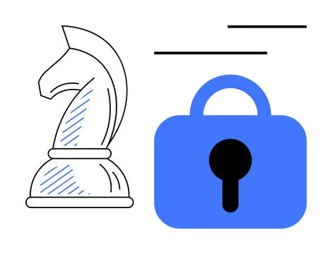 Security Strategy Depicted by a Chess Knight and Lock Symbol Illustrazione stock