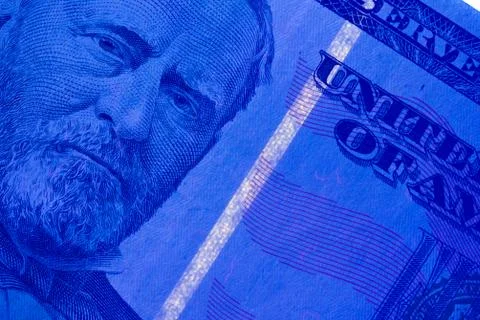 Security Strip in $50 Bill, Fluorescing Under Ultraviolet Light Stock Photos